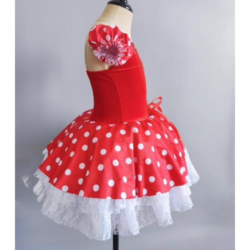 Girls toddlers red polka dot lace tutu skirts ballet dance dresses stage performance jazz dance dress birthday Christmas party cosplay puff skirts for kids 